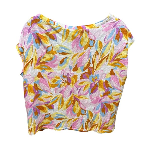 Joie 100% Linen Bohemian Floral Cap Sleeve Boxy Crop Tee - Picture 4 of 8